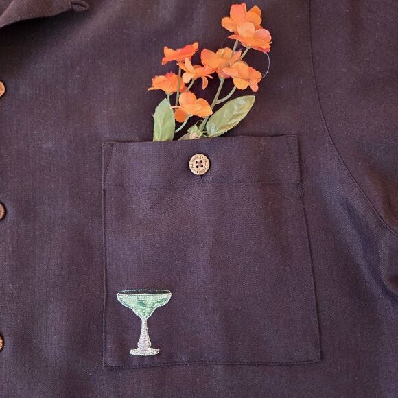 Hook & Tackle Mens Short Sleeve Embroidered Button-up Shirt Black Large - Picture 5 of 15